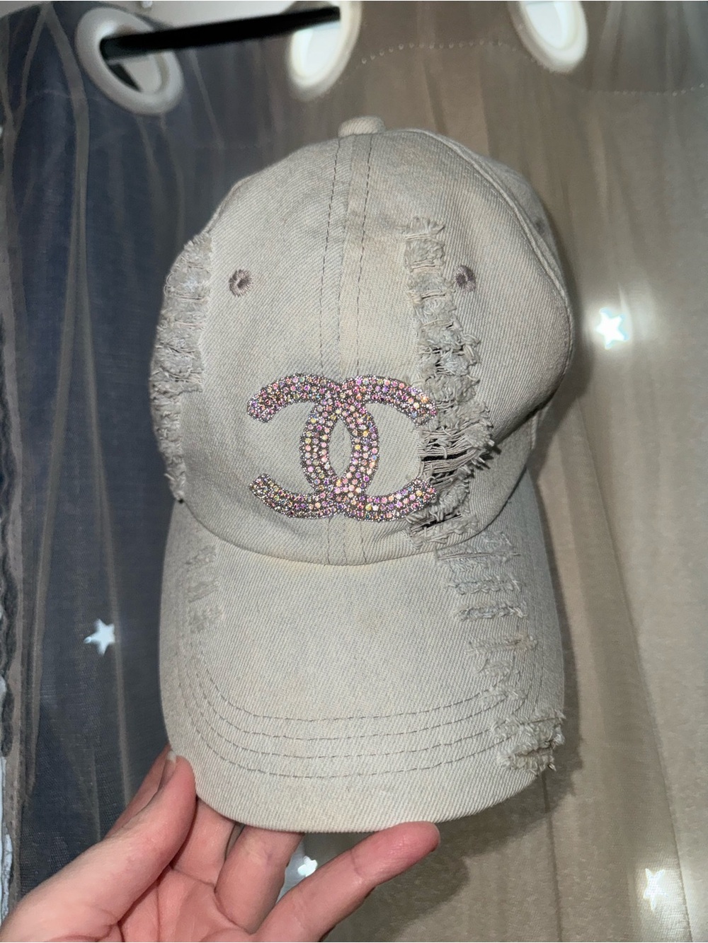 Upcycled Light Blue Denim Baseball Cap with Swarovski Crystal Logo